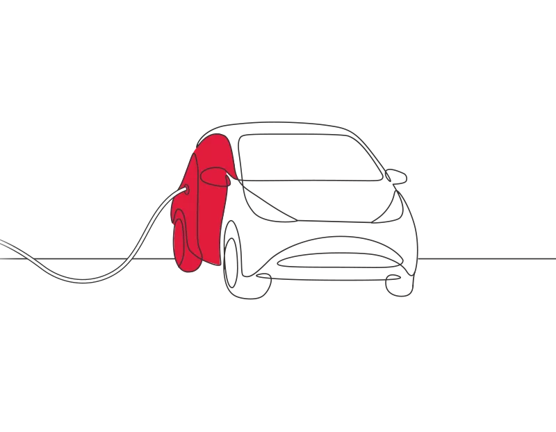 An illustration of an electric car plugged into a charger