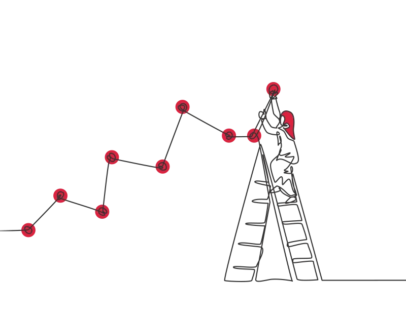 An illustration of a person at the top of a stepladder handing red lights