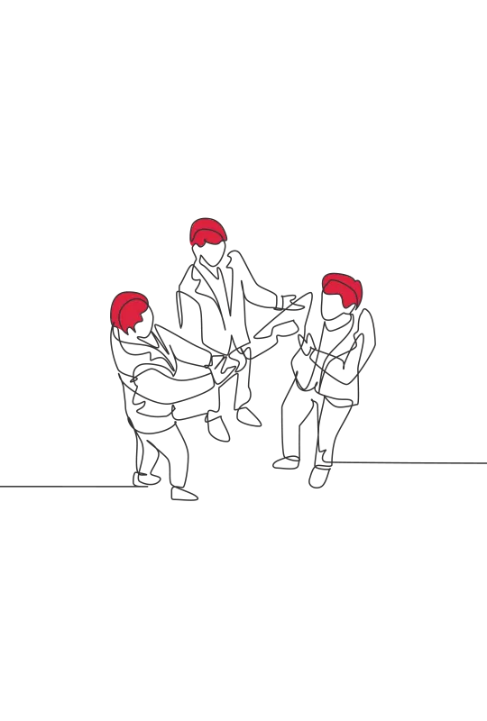 An illustration of three men, two of them shaking hands