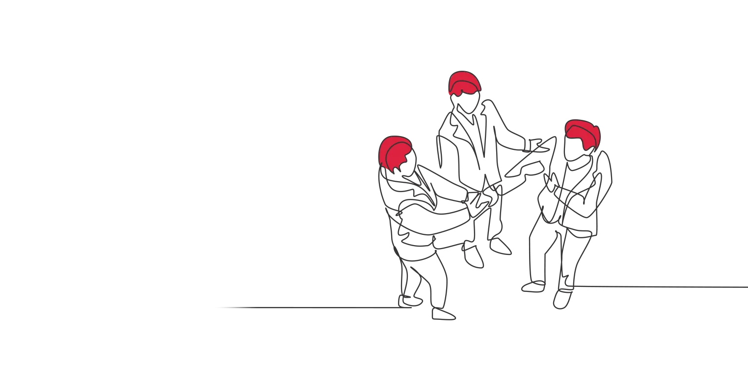 An illustration of three men, two of them shaking hands