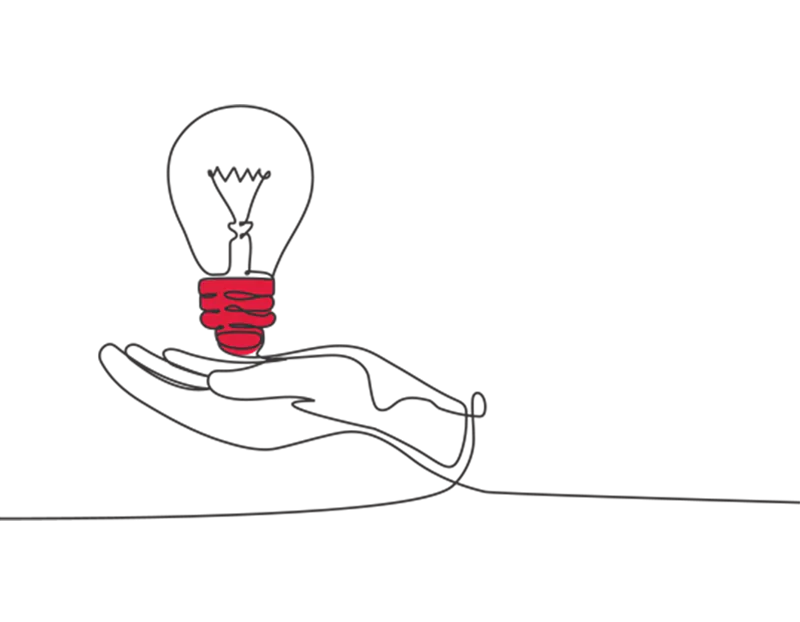 An illustration of a hand holding a lightbulb