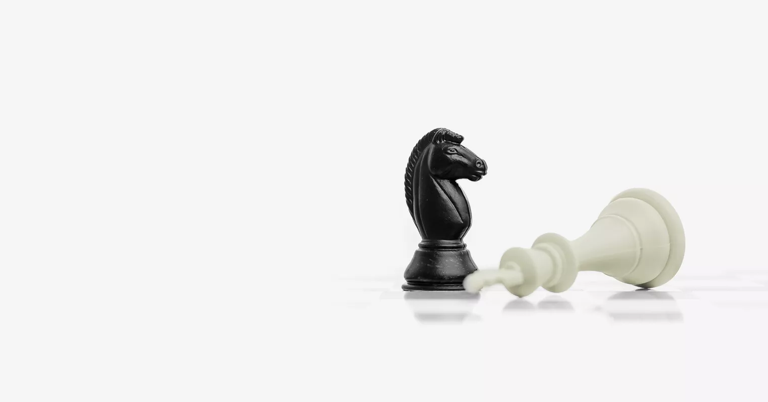 Two chess pieces, one black, one white