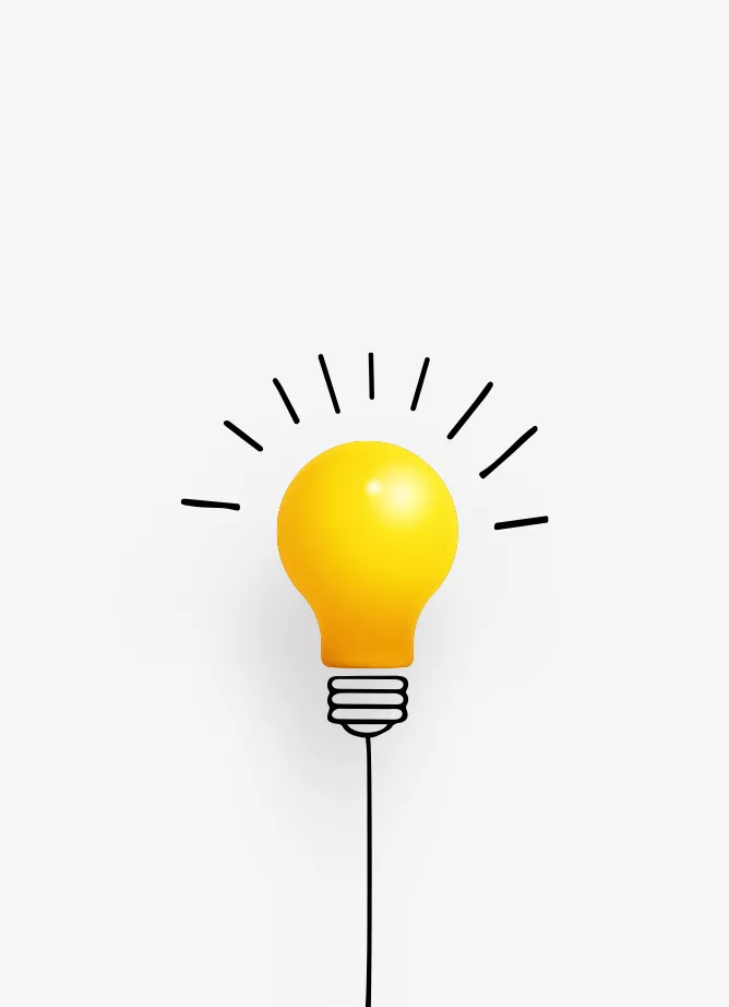 A yellow lightbulb with lines coming from it representing a bright idea